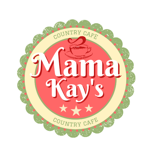 Circular Mama Kay's Country Cafe logo with a coffee cup, three stars, and a green scalloped border.